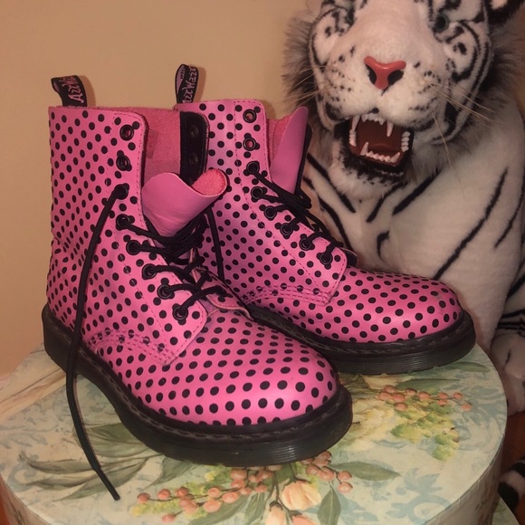 Dr. Martens Shoes - RARE PINK W/ BLACK POLKA DOT 8 EYE DR. MARTENS